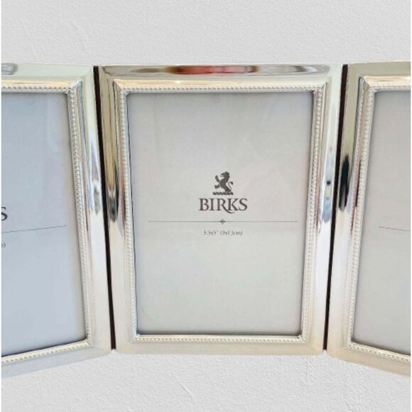 Birks Triple Hinged Photo Frame Silver Tone with Beaded Border Design - Picture 4 of 15
